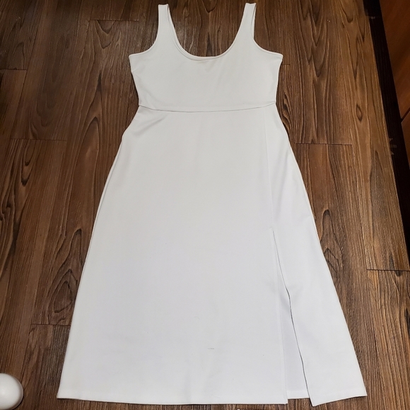 Leith Nordstrom White Scoop Neck Midi Dress Bodycon Slit Stretch Bride Classic L - Picture 4 of 10